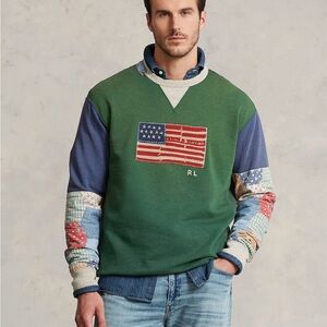 Ralph Lauren Flag Patchwork-Sleeve Fleece Sweatshirt